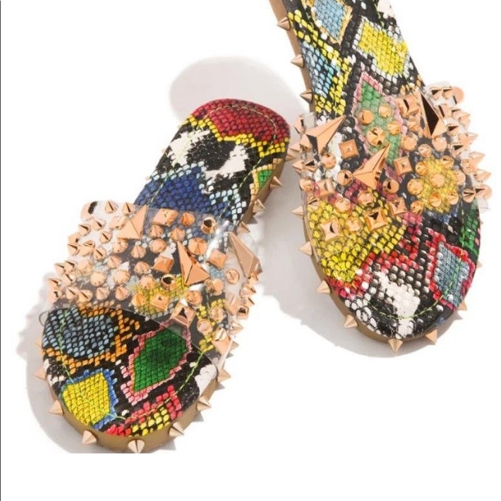 Jolimall clear studded flat sandals size 9